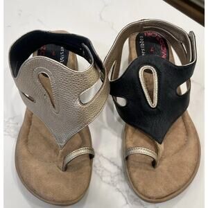 Modzori Reversible Gold Black Reversible Thong Sandals Wedge Heel Women’s Size 7
